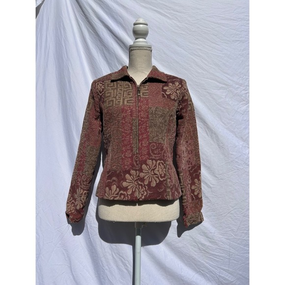 Christopher Banks Tapestry Floral Print Zip Up Jacket Coat S Small Burgundy - Picture 1 of 6